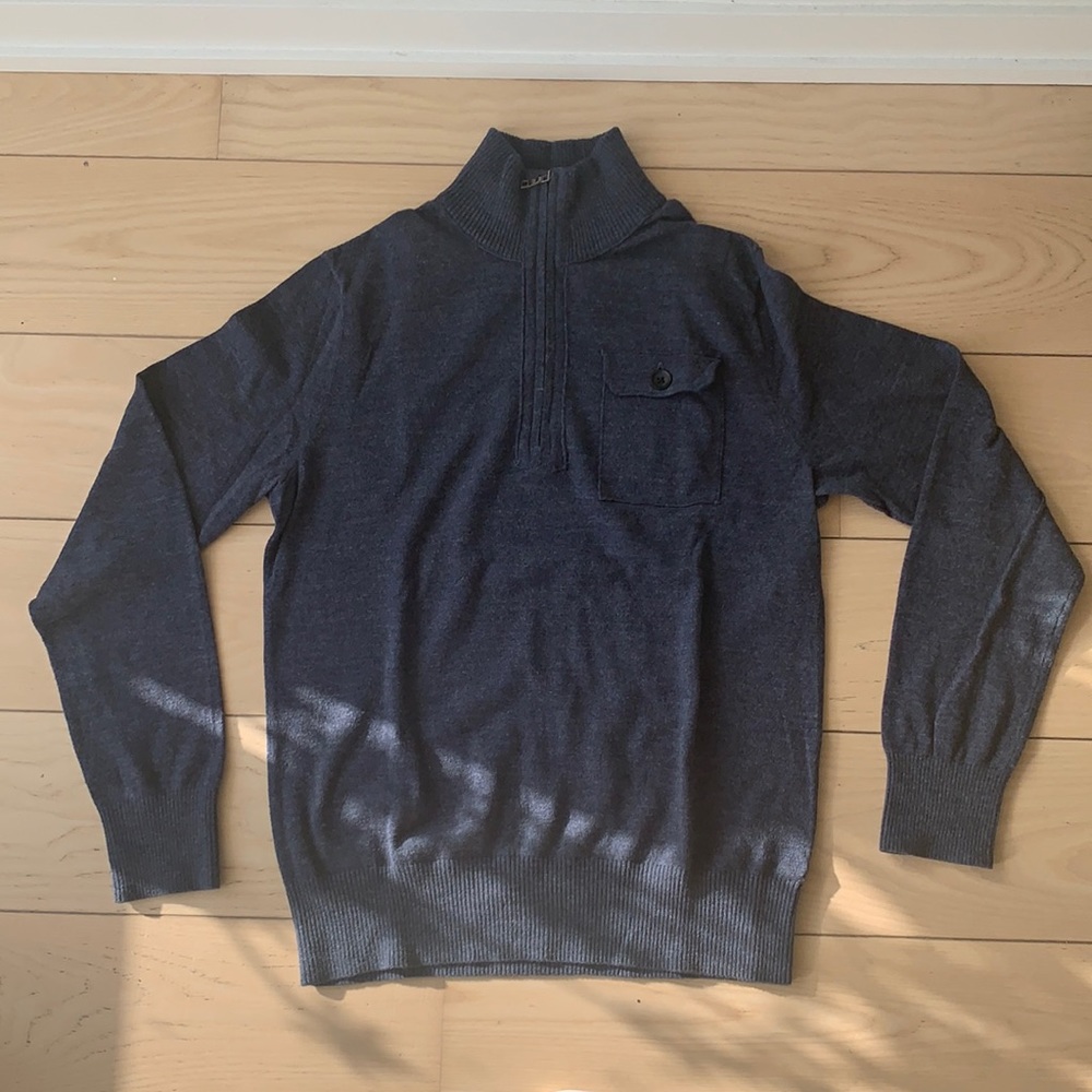 Men's Banana Republic Heathered Blue Zip Mockneck Sweater Size S